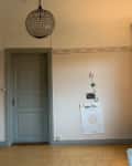 Pink kids room with wood floor