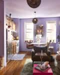 Purple painted in walls in apartment living area.