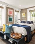 Bed in studio apartment.