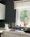 Kitchen with glossy white cabinets