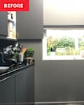 Kitchen with gray walls and cabinets