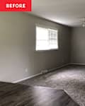 Living room with gray walls and gray carpet