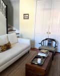 White sofa in living room.