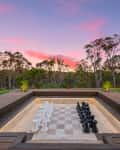 Giant chess setup in backyard