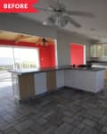Before: Kitchen with L-shaped counters and walls dividing living/kitchen areas