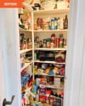 Before: a door opening of a white pantry filled with food