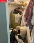 Before photo of Lauren Schopen's disorganized closet.