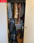 Messy closet before organizing.