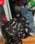 Cluttered closet before using Wheel of Chores.
