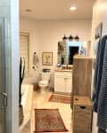 Neutral colored bathroom.