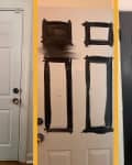 Triptych of white door on left, middle door in process of being painted black, finished door on the right painted black.