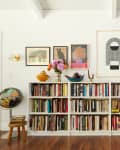 Block Shop Textiles Cascade print above a bookshelf