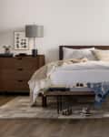 Burrow's new mid-century modern leaning bedroom collection in walnut wood