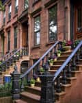 Row of historic brownstone buildings in New York City