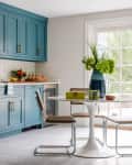 Aqua painted kitchen cabinets