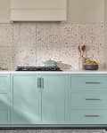 Kitchen painted in Renew Blue, Valspar's color of the year.
