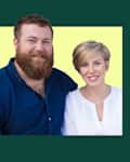 Ben and Erin Napier from HGTV's "Home Town" headshot in green template.