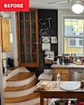 Messy kitchen before renovation.