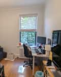 Messy office before glam reno.