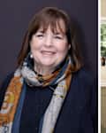 Left: Ina Garten; Right, kitchen with muted neutral tones, framed art