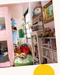 kids playing in a room with pink bunk bed, lots of books