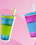 two reusable drink ups with straws