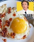 fried egg with S&B Chili Oil With Crunchy Garlic and inset photo of Jeremy Allen White