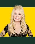 Dolly Parton on a graphic background