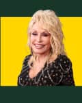 Headshot of Dolly Parton on a colorful background