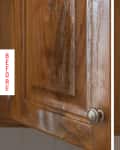Wooden cabinet doors before and after cleaning, showing improved shine and reduced grime.