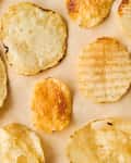 Closeup of different potato chips