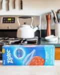Box of 1 gallon Ziploc bags on the kitchen counter