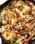 overhead shot of the philly cheesesteak skillet