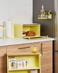 Yellow Yamazaki kitchen storage solutions.