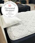 Helix Mattress in store with personal shopper seal in upper left