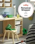 IKEA desk in kids' room with personal shopper seal in upper right
