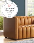 Wayfair sofa with personal shopper seal in upper left