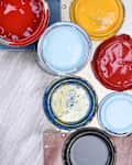 Colorful paint cans top view