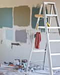 Paint samples on the living wall of an apartment.
