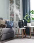 Ultrasonic cool mist humidifier for home on a small table in living room