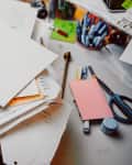 messy student desk at home