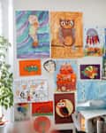 Exhibition of children's drawings at home.