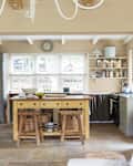 Island in kitchen of rustic house