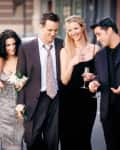 385848 15: Cast Members Of NBC's Comedy Series "Friends." Pictured (L To R): David Schwimmer As Ross Geller, Jennifer Aniston As Rachel Cook, Courteney Cox As Monica Geller, Matthew Perry As Chandler Bing, Lisa Kudrow As Phoebe Buffay And Matt Leblanc As Joey Tribbiani.  (Photo By Getty Images)