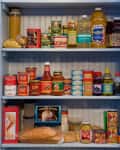 Food items on pantry shelves
