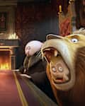 THE ADDAMS FAMILY, from left: Morticia Addams (voice: Charlize Theron), Lurch (voice: Conrad Vernon), Gomez Addams (voice: Oscar Isaac), Uncle Fester (voice: Nick Kroll), Pugsley (voice: Finn Wolfhard), Kitty Kat the Lion, 2019. © MGM / courtesy Everett Collection