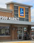 CHICAGO - APRIL 2021: Aldi grocery store in April 2021 in Chicago. Aldi has a new environmental sustainability  charter. Also, 34 ALDI  Earth Grown brand products won the Good Housekeeping Seal.