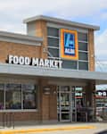 CHICAGO - APRIL 2021: Aldi grocery store in April 2021 in Chicago. Aldi has a new environmental sustainability  charter. Also, 34 ALDI  Earth Grown brand products won the Good Housekeeping Seal.