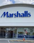 HADLEY, MASSACHUSETTS, USA - AUGUST 6, 2021: Exterior of Marshalls on Russell Street open during COVID-19 summer. Marshalls is an American chain of off-price department stores owned by TJX Companies.