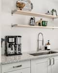 Style Home Still Lifestyle Image. Contemporary Kitchen Design with Open Shelving and Stylish Accessories. Interior Design Social Media Banner.